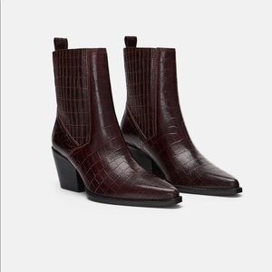 Zara Leather Animal Print Ankle Boots